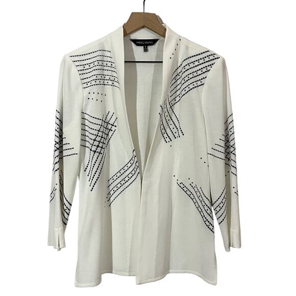 Ming Wang Embroidered Knit Cardigan Jacket - White - Small - Picture 1 of 16